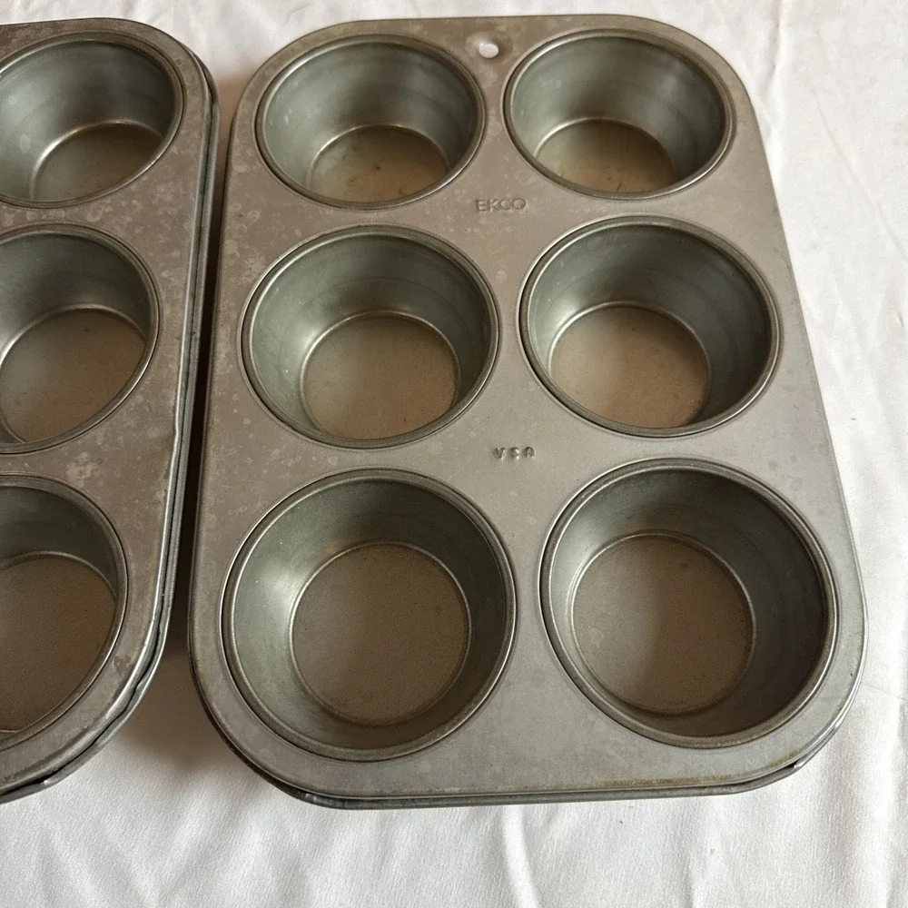 3 Muffin Cupcake Tin Pan 6 & 12‎ Hole ECKO Bake USA Made Used VNT Sears